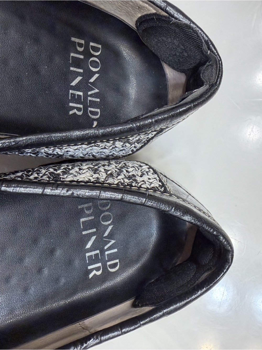 Donald J. Pliner Black and White Woven Leather Trim Flats